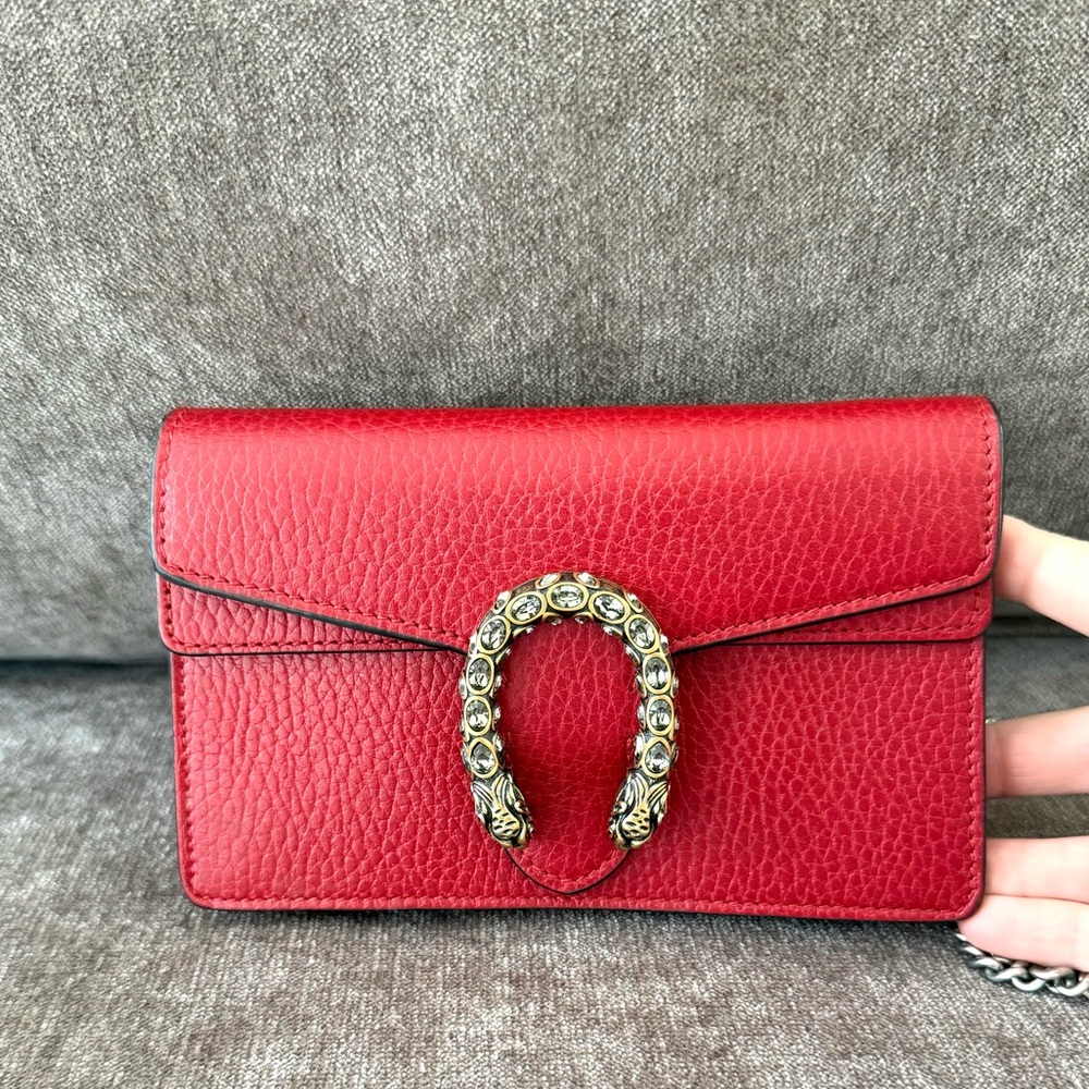 Authentic Gucci Dionysus Mini bag red leather crossbody silver chain - Picture 5 of 14